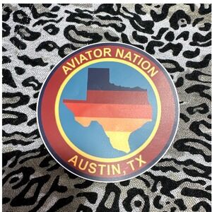 Aviator Nation Austin Texas Retro Sunset Stripe Circle Sticker Decal 4 Inch